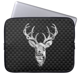 Silver Deer on Carbon Fibre Style Print Laptop Sleeve