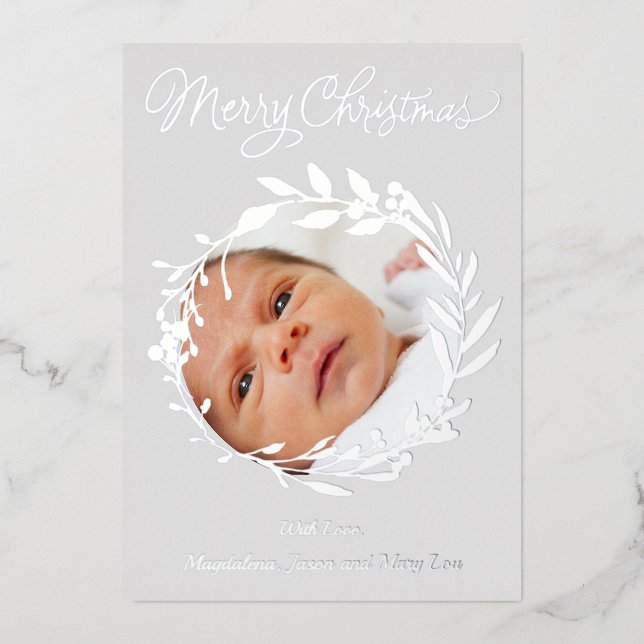 silver details Merry Christmas Foil Holiday Card (Front)