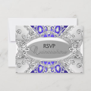 Silver & Diamant Bleu Damask Quinceanera RSVP