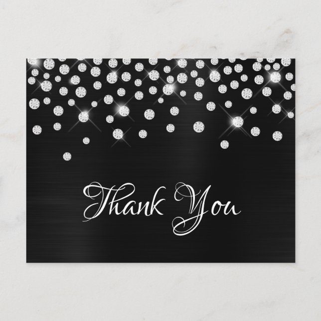 Silver Diamond Confetti Black Satin Gradient Foil Postcard (Front)