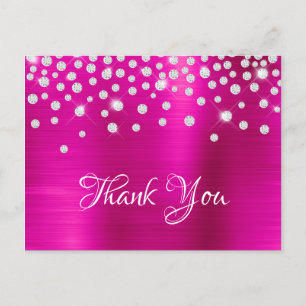 Silver Diamond Confetti Hot Pink Satin Foil Postcard
