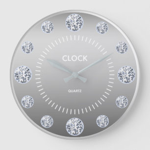 Silver Diamond Dial Custom Name Large Clock