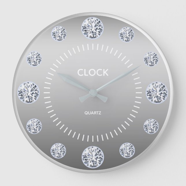 Silver Diamond Dial Custom Name Large Clock (Front)