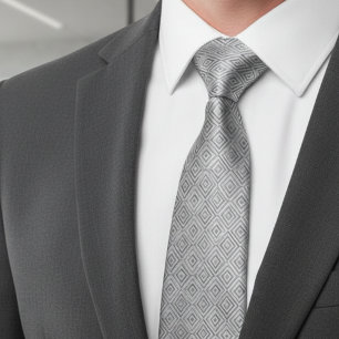Silver Diamond Geometric Pattern Tie