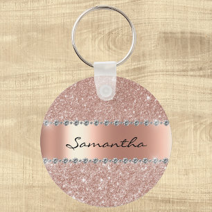 Silver Diamond Glitter Bling Metallic Monogram Key Keychain