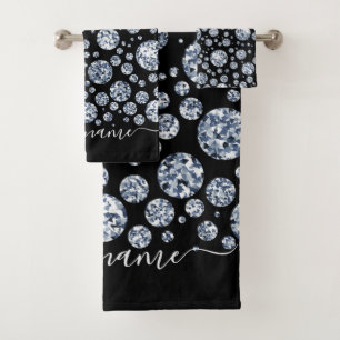 Silver Diamond Glitter Bling rhinestone Bath Towel Set