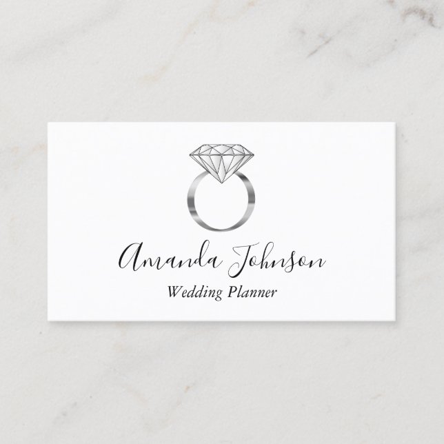 Silver Diamond Ring Wedding Planner Custom Business Card (Front)