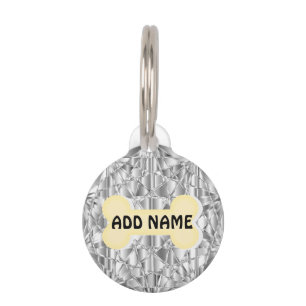 Silver Diamond Round Pet Tag
