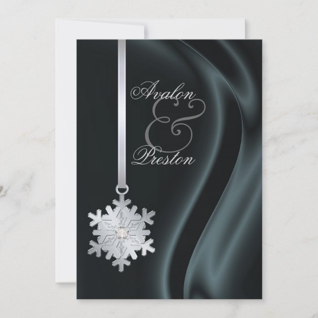 Silver Diamond Snowflake Black Silk Invitation (Front)