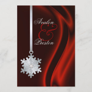 Silver Diamond Snowflake Red Silk Invitation