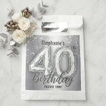 Silver Diamond Sparkle 40th Birthday Thank You Favour Bag<br><div class="desc">Elevate your milestone celebration with these elegant silver diamond 40th birthday favor bags. Designed for the woman who loves a touch of glam, this design features a stunning rhinestone-effect number 40 set against a shimmering silver glitter bokeh background. These bags are the perfect size for gourmet popcorn, candies, or small...</div>