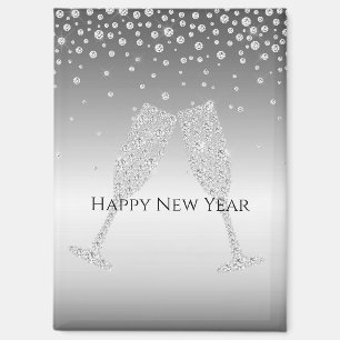 Silver Diamond Sparkle Champagne Glass New Year's Magnet