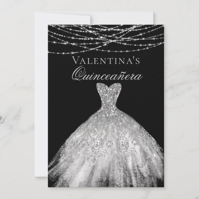 Silver Diamond Sparkle Dress Quinceanera Invitation (Front)