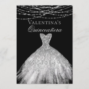 Silver Diamond Sparkle Dress Quinceanera Invitation