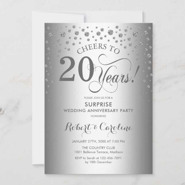 Silver Diamond Surprise 20th Anniversary Party Invitation (Front)