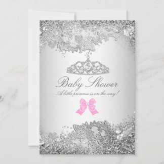 Silver Diamond & Tiara Baby Shower Invitation