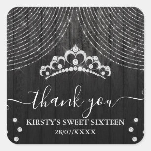 Silver Diamond Tiara on Black Wood Sweet Sixteen Square Sticker