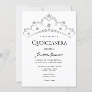 Silver Diamond Tiara Quinceanera Party Invite