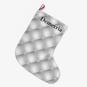 Silver Diamond Tufts Christmas Large Christmas Stocking