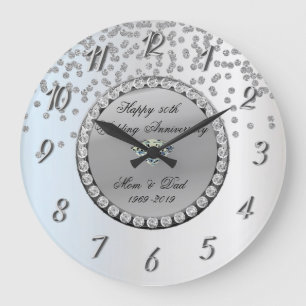 Silver Diamonds 25th Wedding Anniversary Large Clock