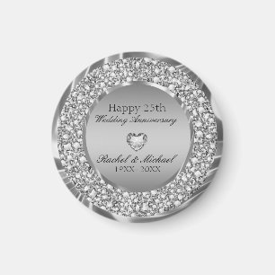 Silver Diamonds And Heart- Anniversary Magnet