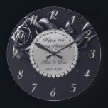 Silver Diamonds Black Rose 25th Anniversary Large Clock<br><div class="desc">Elegant silver diamonds and black rose wedding anniversary clock.</div>