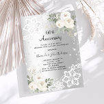 Silver diamonds florals 60th wedding anniversary invitation<br><div class="desc">For an elegant and romantic 60th wedding anniversary. A faux silver looking background decorated with white florals,  roses,  faux diamonds and white lace.  Personalize and add your names and details.</div>