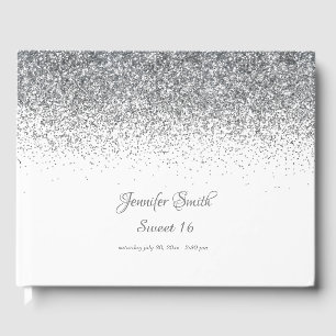 Silver Diamonds Glitter Sweet Sixteen Guest Book