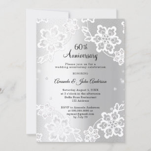 Silver diamonds lace 60th wedding anniversary invitation