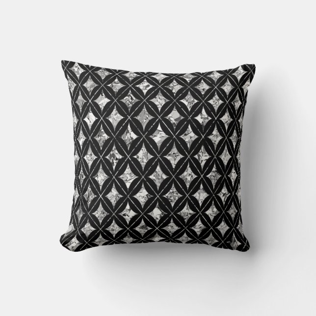 Silver Diamonds on Black  Throw Pillow (Front)