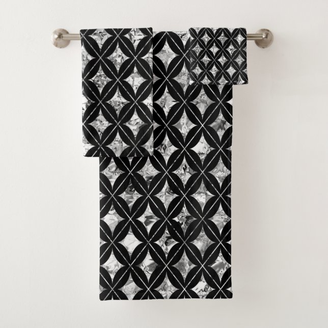 Silver Diamonds on Black Towel Set (Insitu)