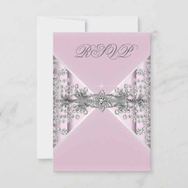 Silver Diamonds Pink and Silver RSVP Card (Front)