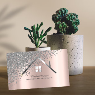 Silver Diamonds Rose Gold Real Estate Agent  Business Card