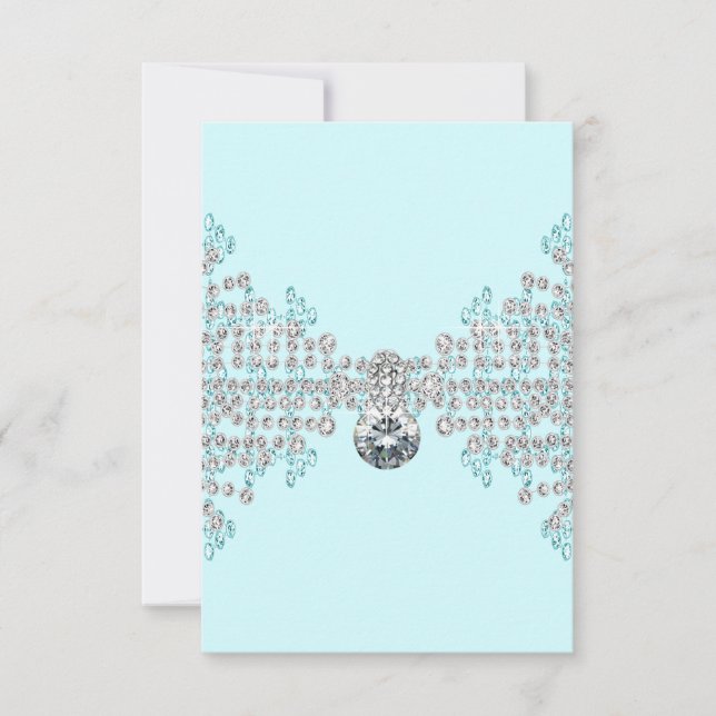 Silver Diamonds Teal Blue RSVP Card (Front)