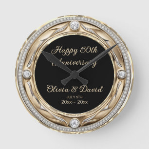 Silver Diamonds Wedding Anniversary Round Clock