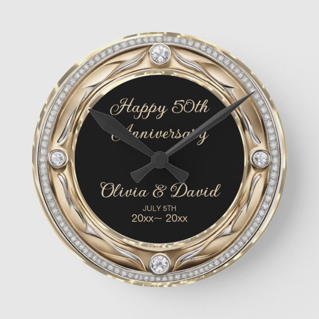 Silver Diamonds Wedding Anniversary  Round Clock (Front)