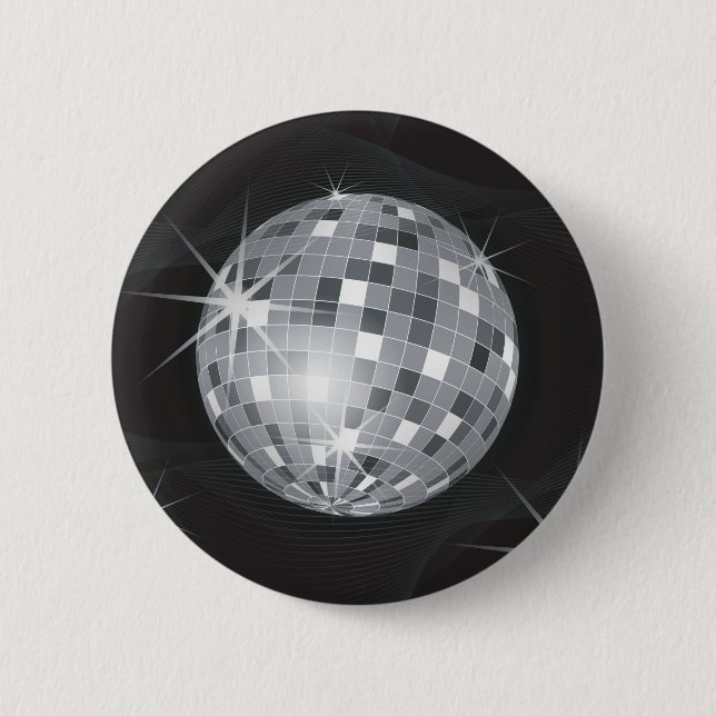 silver disco ball 2 inch round button (Front)