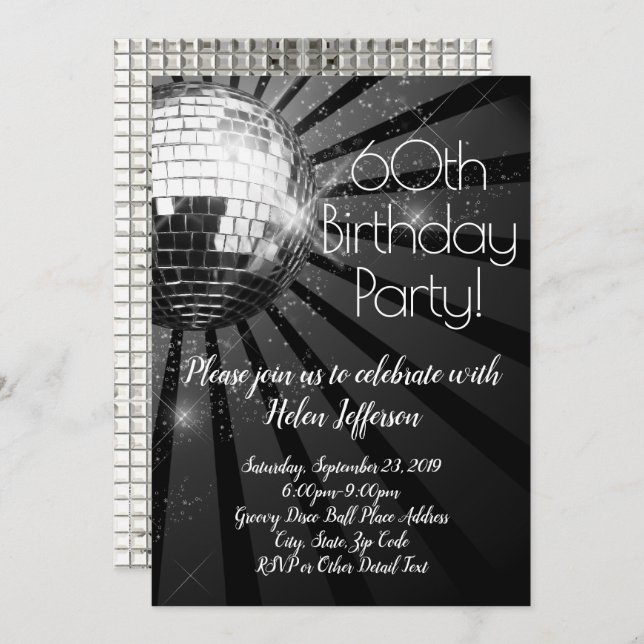 Silver Disco Ball 60th Birthday Party Invitation (Front/Back)