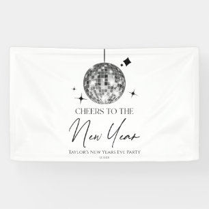 Silver Disco Ball Cheers New Years Eve Party  Banner