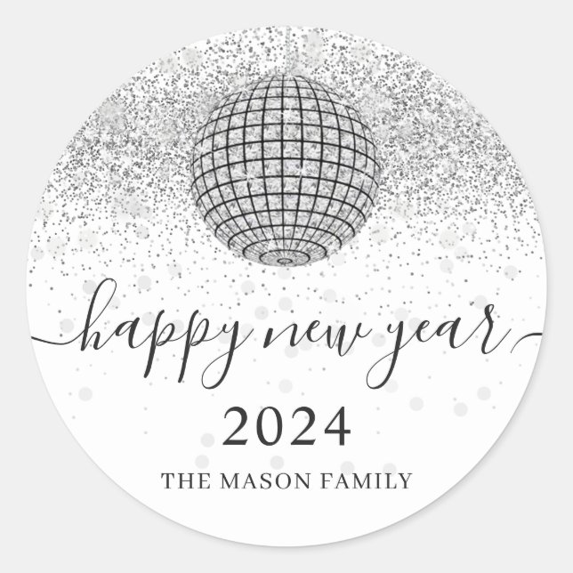 Silver Disco Ball Cheers New Years Eve Party Classic Round Sticker (Front)