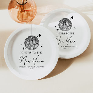 Silver Disco Ball Cheers New Years Eve Party  Paper Plate