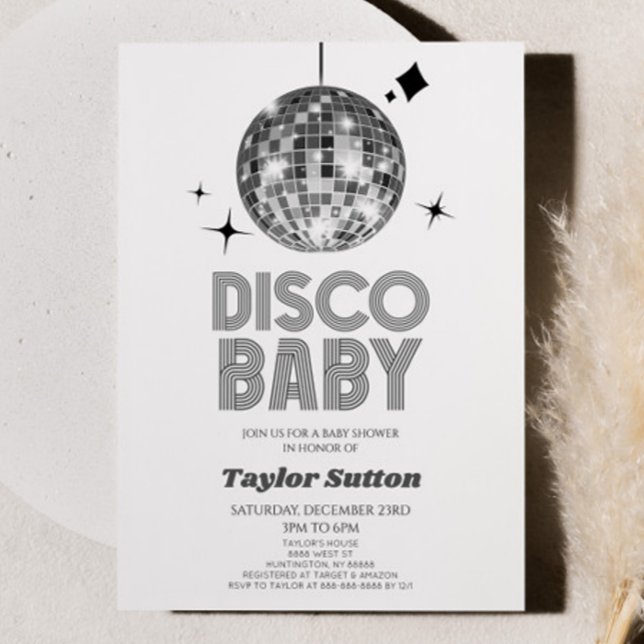 Silver Disco Ball 'Disco Baby' Baby Shower Invitation (Creator Uploaded)