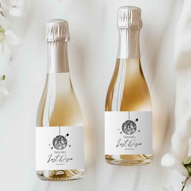 Silver Disco Ball Last Disco Bachelorette Party Sparkling Wine Label (Creator Uploaded)