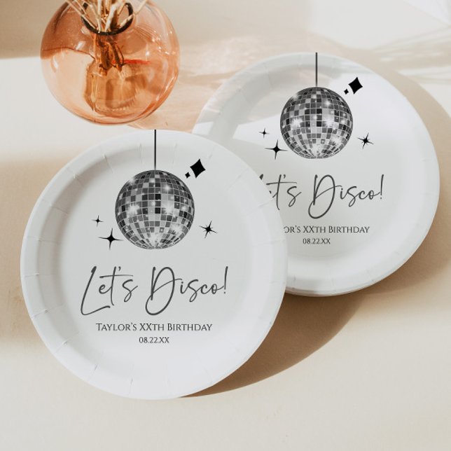Silver Disco Ball Let's Disco Birthday Party Paper Plate (Creator Uploaded)