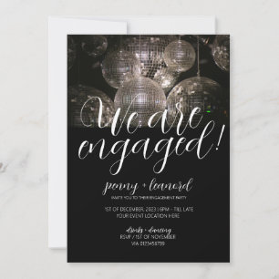 Silver disco ball modern engagement party invite