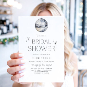 Silver Disco Ball Sparkle Bridal Shower Invitation