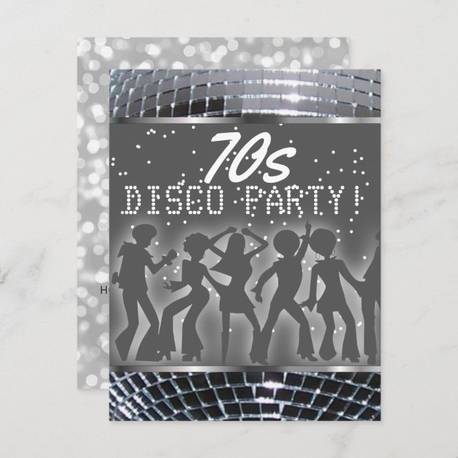 Silver Disco Dance Party | Retro 70's Theme Party Invitation (Front/Back)