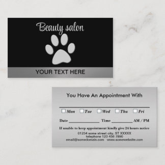 Silver Dog Paw on black background Appointment Card