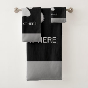  Silver Dog Paw on black background Bath Towel Set