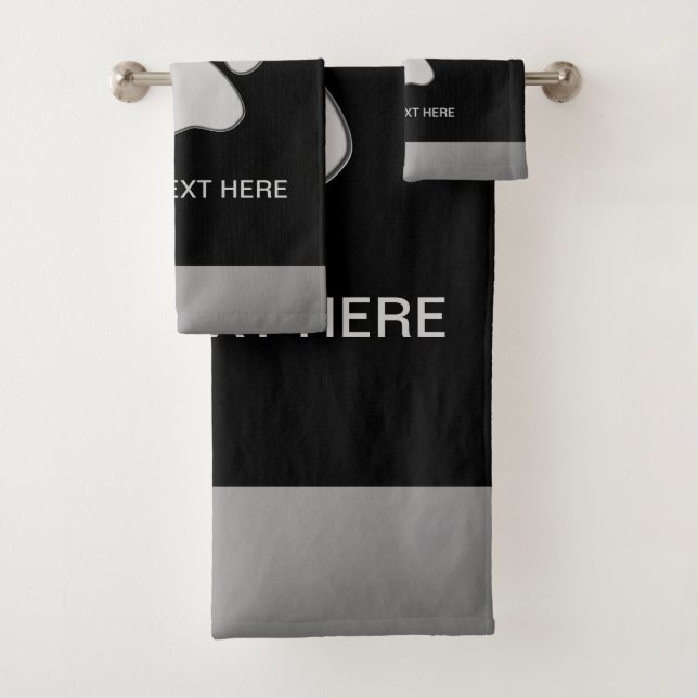  Silver Dog Paw on black background Bath Towel Set (Insitu)